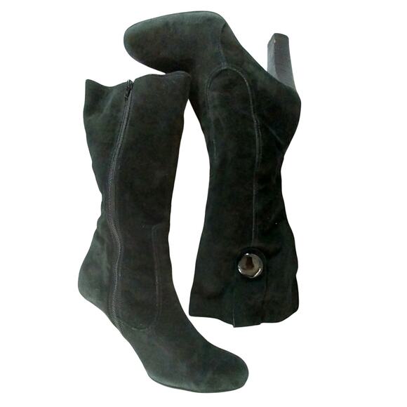FRANCO SARTO! "LILITH" BLACK GENUINE SUEDE LEATHER MID CALF BUTTON BOOTS! SZ 9M - Picture 5 of 9